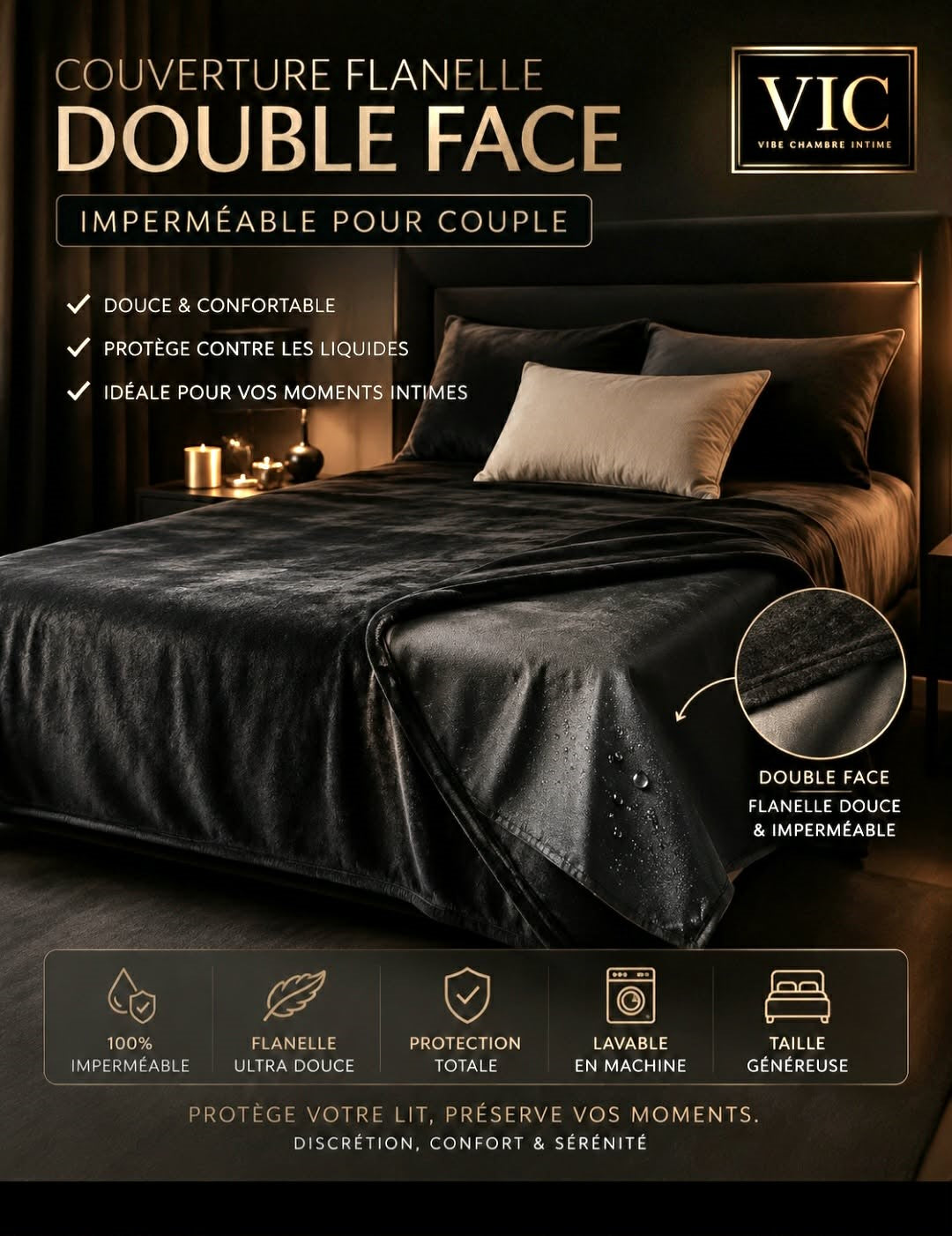 couverture flanelle double face  imperméable pour le couple